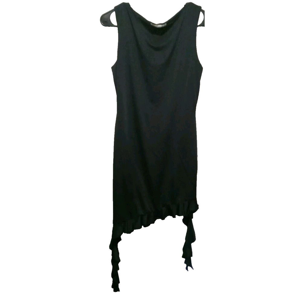 NWT Thirty/Thirty Black Sheath Dress w/Ruffled & Hanging Trim Elvira Goth Witchy